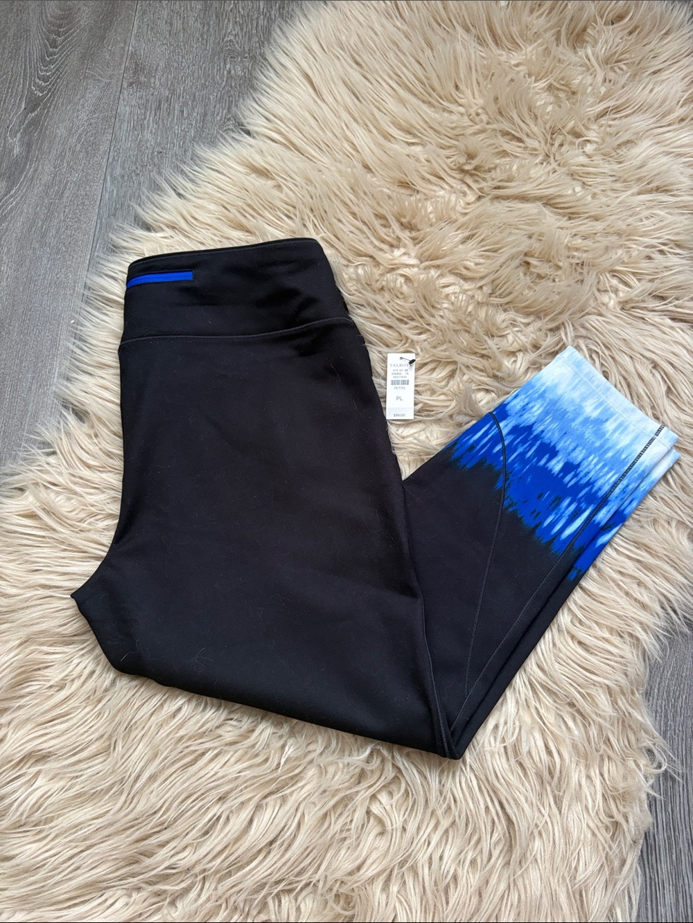 Talbots 🤩 NWT Black Capri Leggings with Blue Gradient Ankle Accent